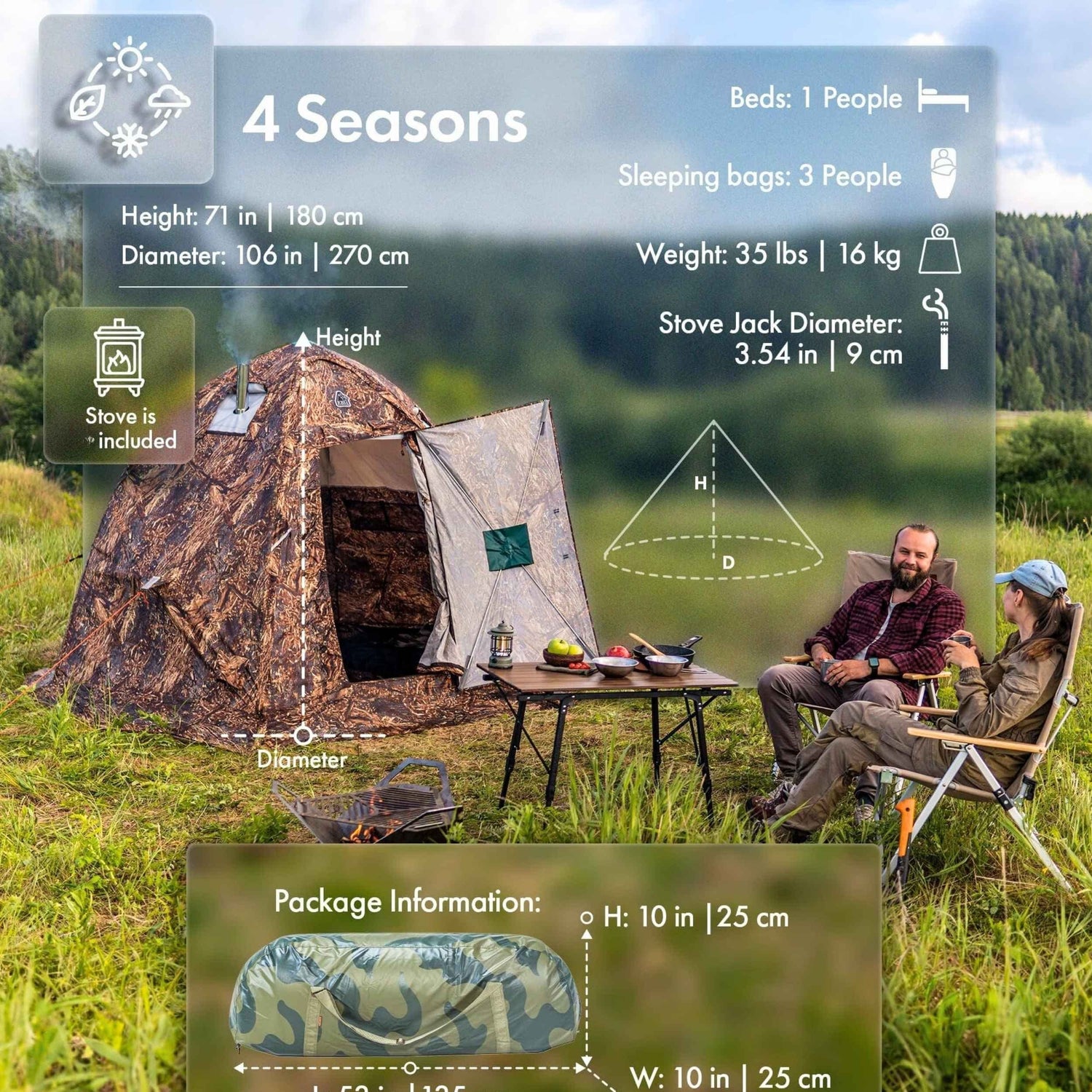 RBM All-Seasons tent UP-2 Mini for 1-3 person + Wood Stove Caminus S - RBM Outdoors
