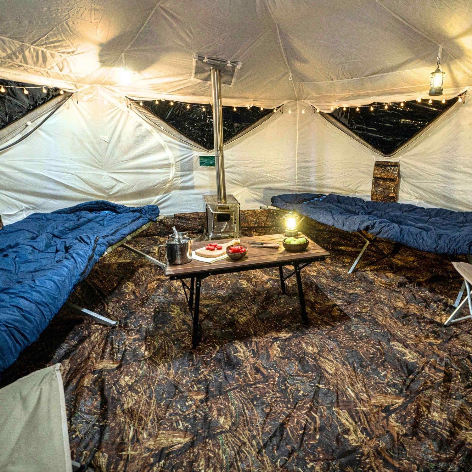 RBM All-Seasons tent Hexagon for 2-9 person + Wood Stove Caminus M - RBM Outdoors