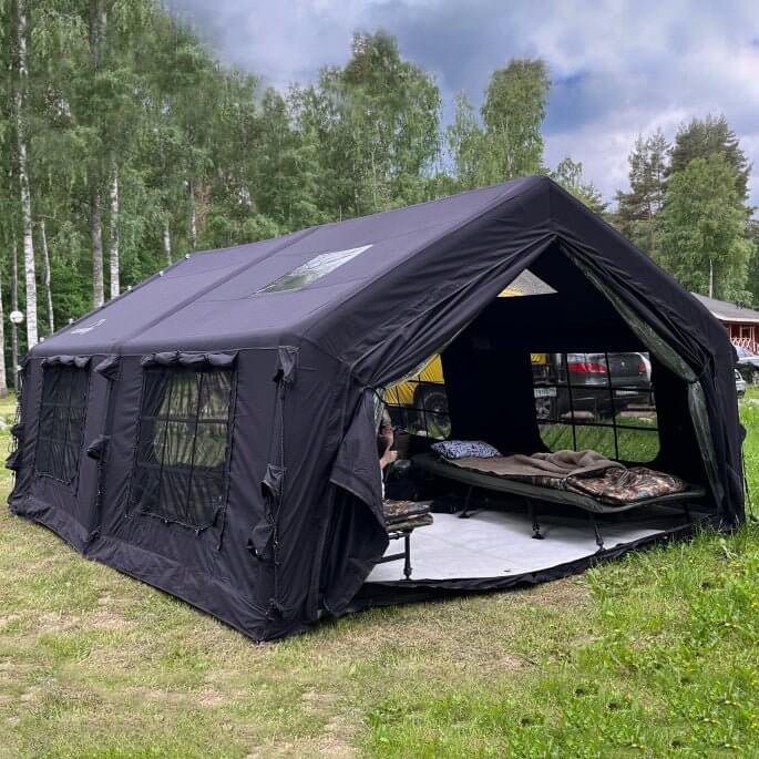 black tent camping Coody RBM Koala 7 Black | 10 Person Inflatable Tent with Stove Jack