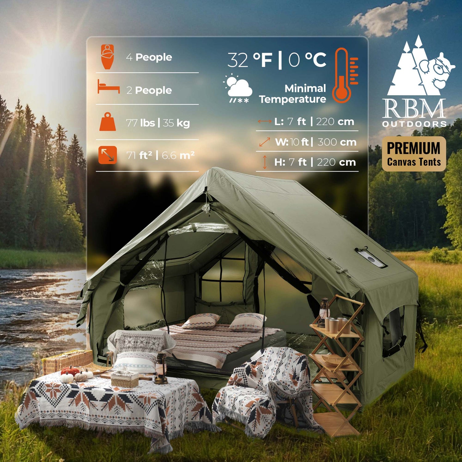 RBM Panda Medium Forest Green air tent with stove jack