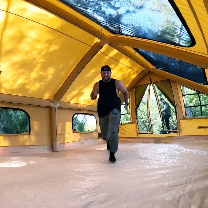 Premium large air tent with standing height interior and roof windows