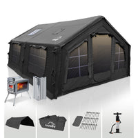 Coody 17.2 | RBM Outdoors (Koala 7) Black + Stove Caminus M - Inflatable Tents with Stove