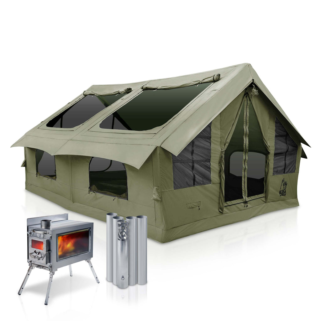 RBM Panda Large Forest Green + Stove Caminus M - Inflatable Tents for Camping with Stove