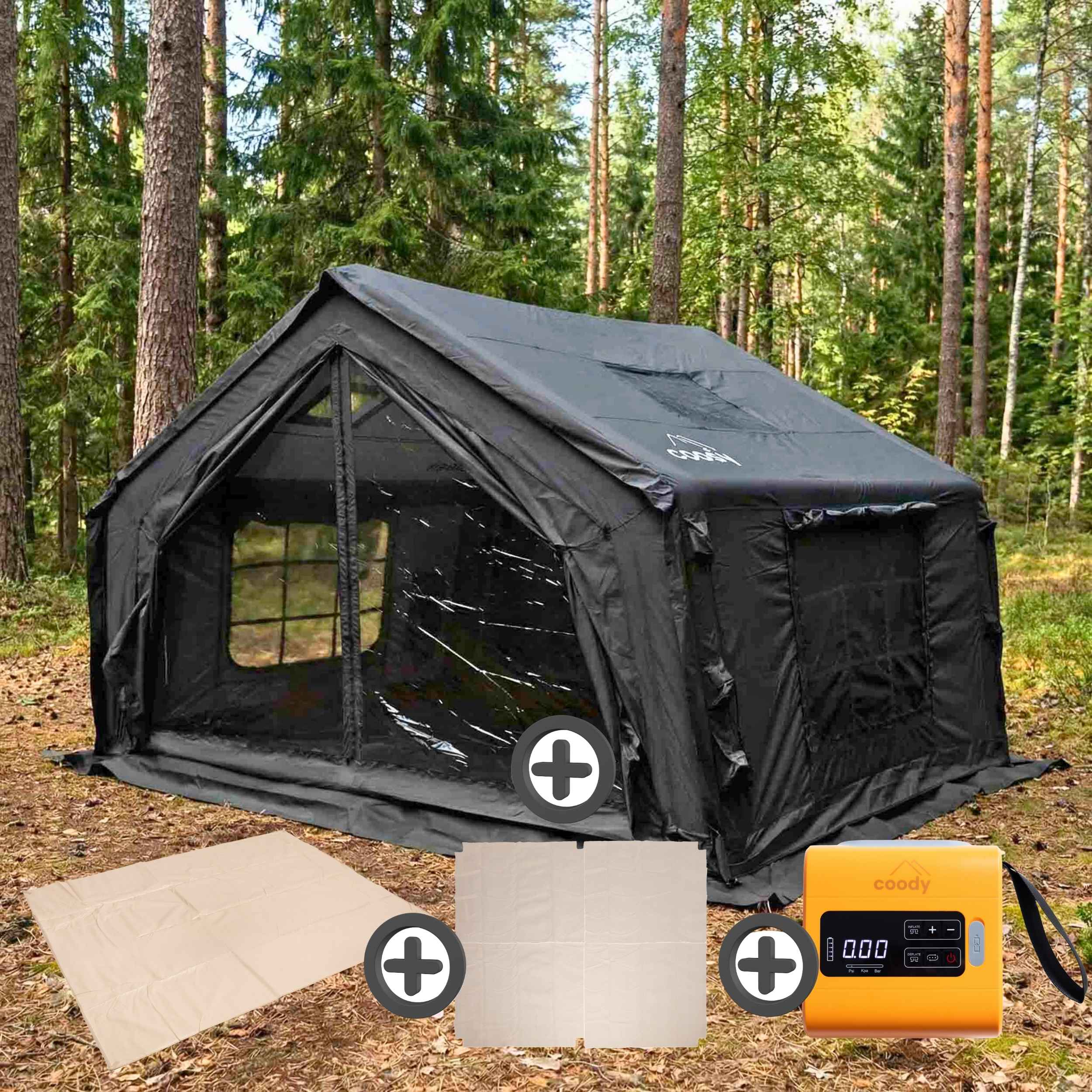 Coody 10.0 Black (2-4 person) + Ground Sheet PVC + Carpet Coody