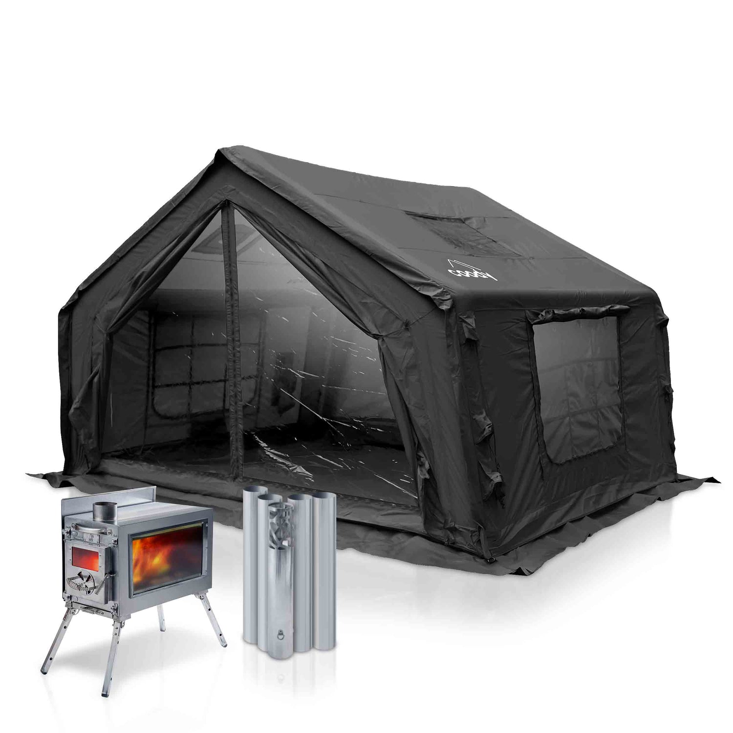 Coody 10.0 Black + Stove Caminus S - Inflatable Tents with Stove