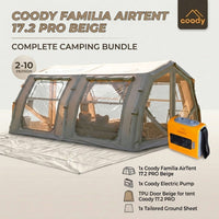 Coody Familia AirTent 17.2 PRO Beige (2-10 Person)+Electric Pump+TPU Door Beige+Ground Sheet