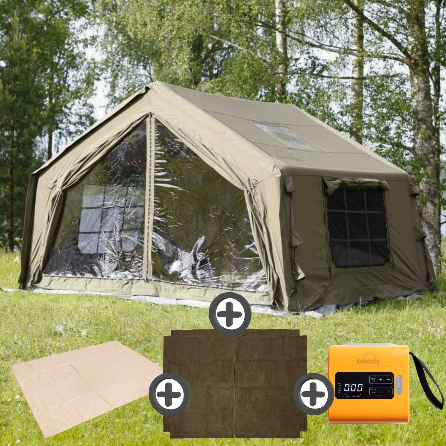 Coody 10.0 Forest Green (2-4 person) + Ground Sheet PVC + Carpet Coody 10.0 + Electric Pump - RBM Outdoors