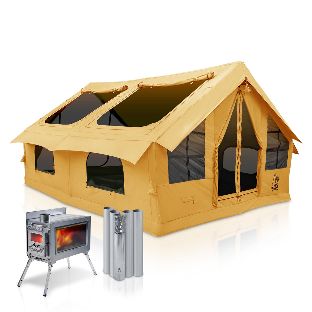 RBM Panda Large Yellow + Stove Caminus M - Inflatable Tents for Camping with Stove