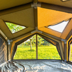 Large modular inflatable tent for family camping, basecamp and glamping setup