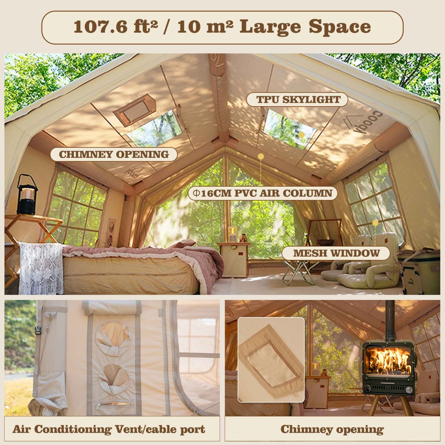 Coody 10.0 Beige (2-4 personas) + Suelo PVC + Alfombra Coody 10.0 + Bomba Eléctrica