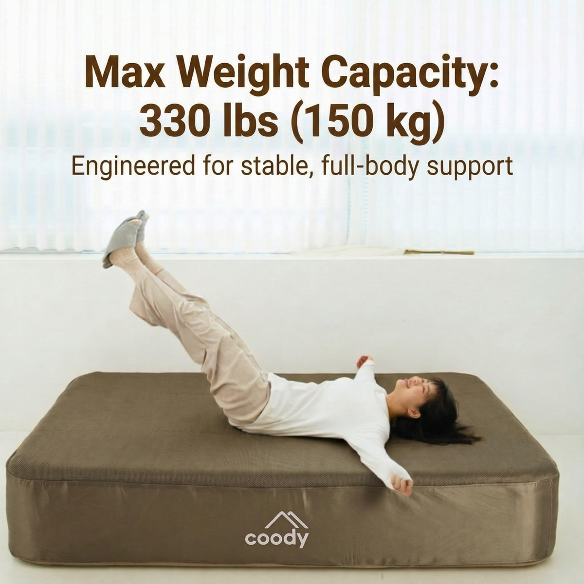 Load capacity graphic shown on the Coody Twin XL air mattress