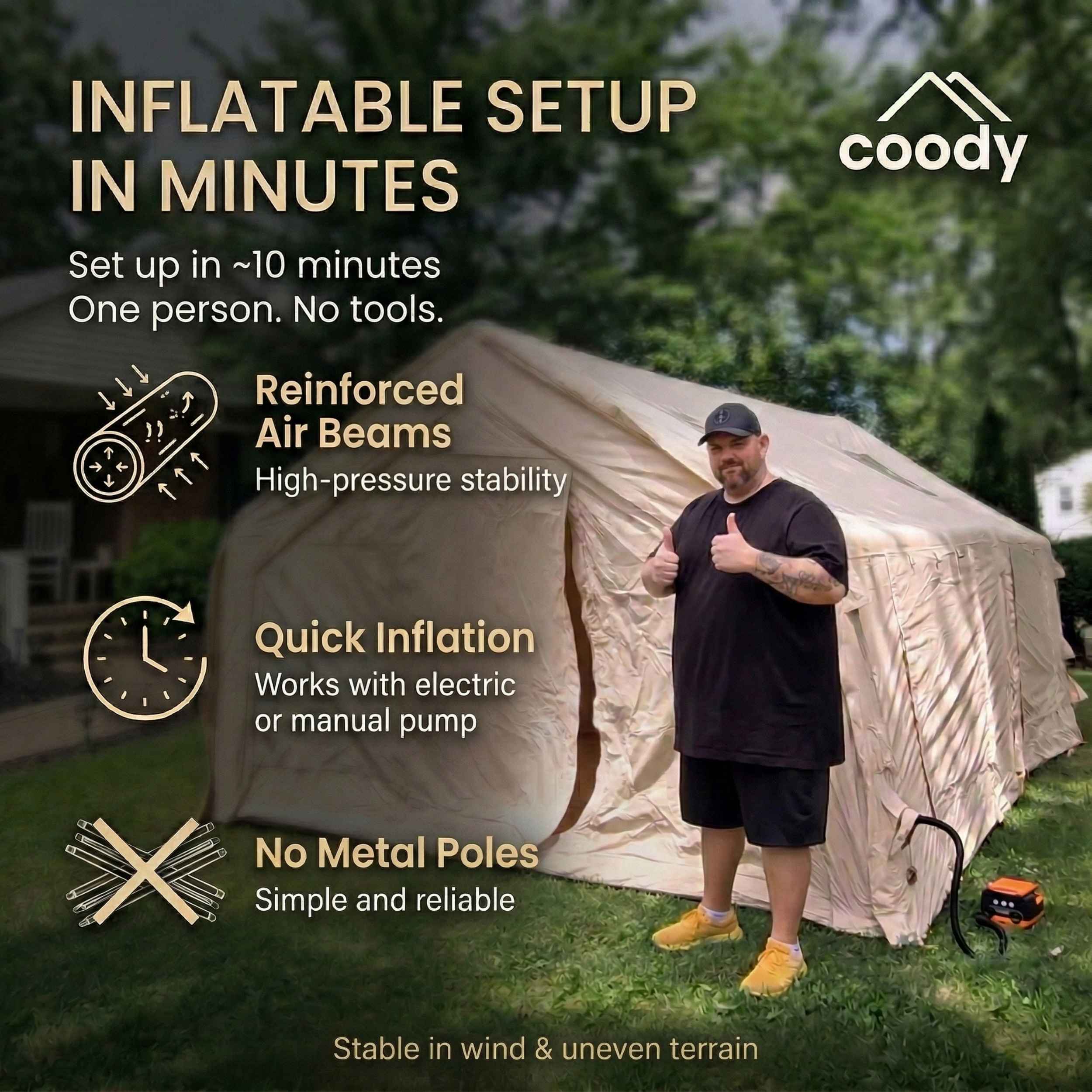 Coody 17.2 (Koala-7) - 10 Person Inflatable Tent with Stove Jack