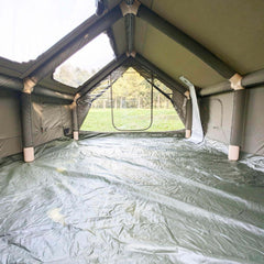 Cabin style inflatable tent with panoramic roof windows for glamping