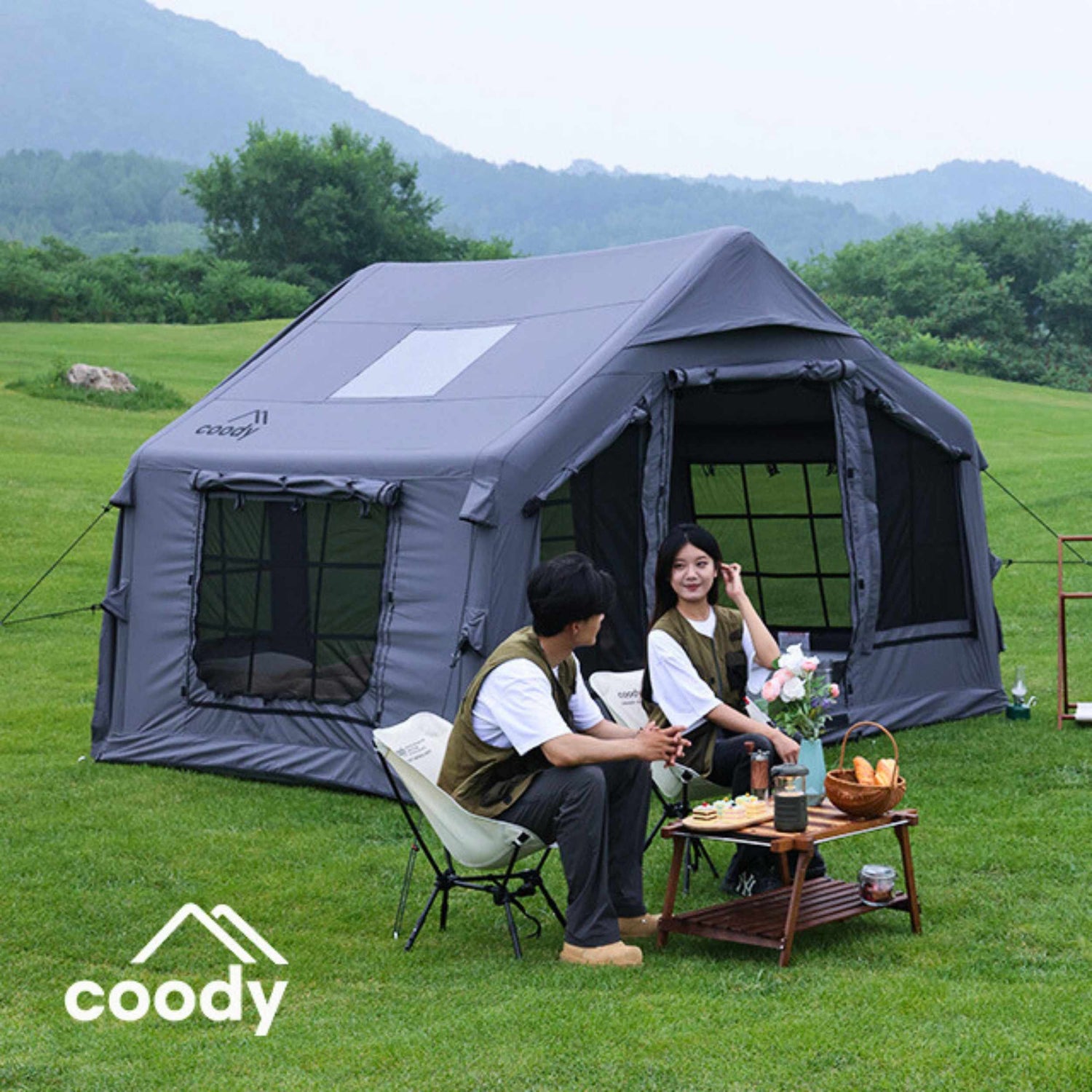 Coody 8.0 Gray - Inflatable Tent House for Camping 1-4 person
