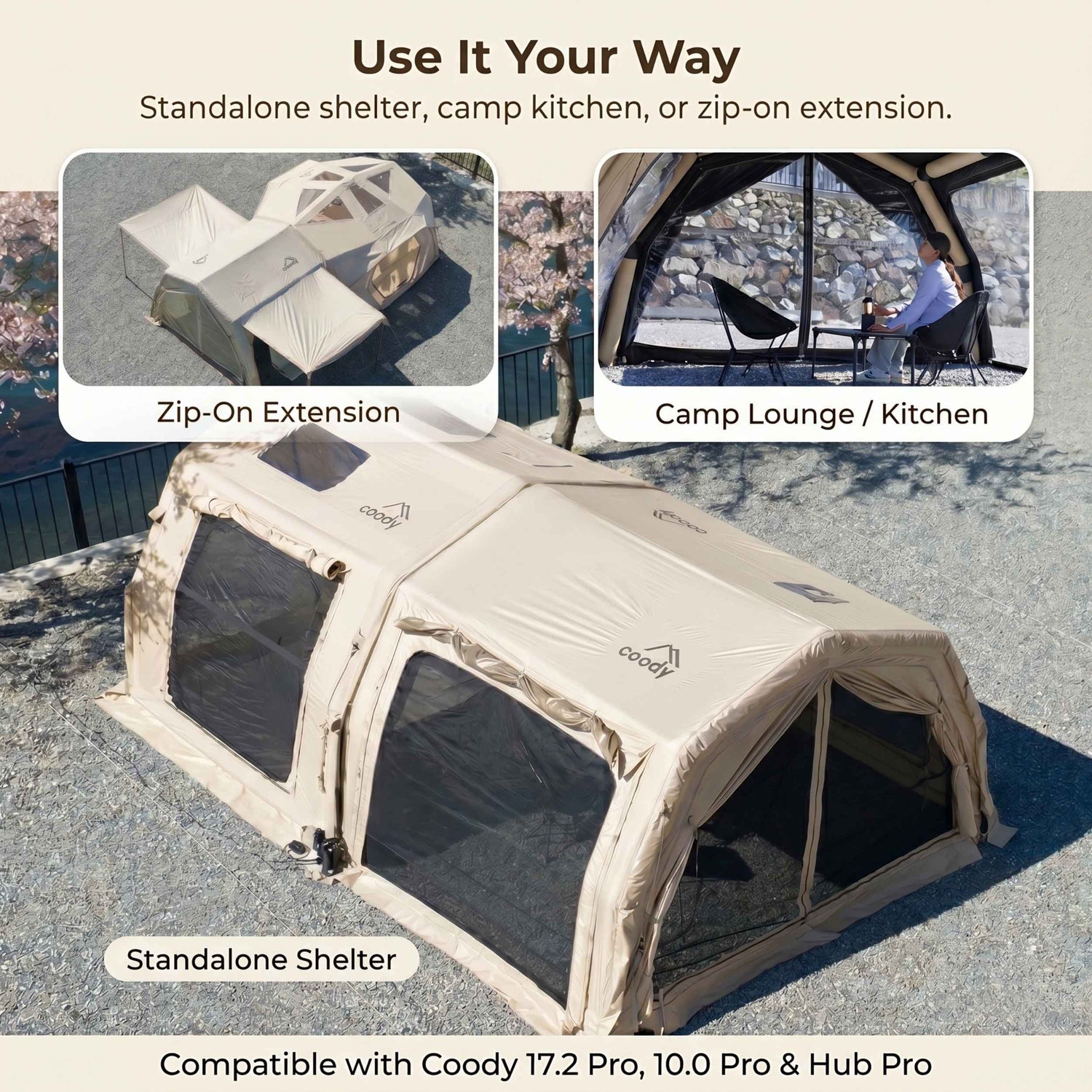 Coody AirTarp Pro Inflatable Canopy for 17.2 Pro, 10.0 Pro & Hub Pro - Beige