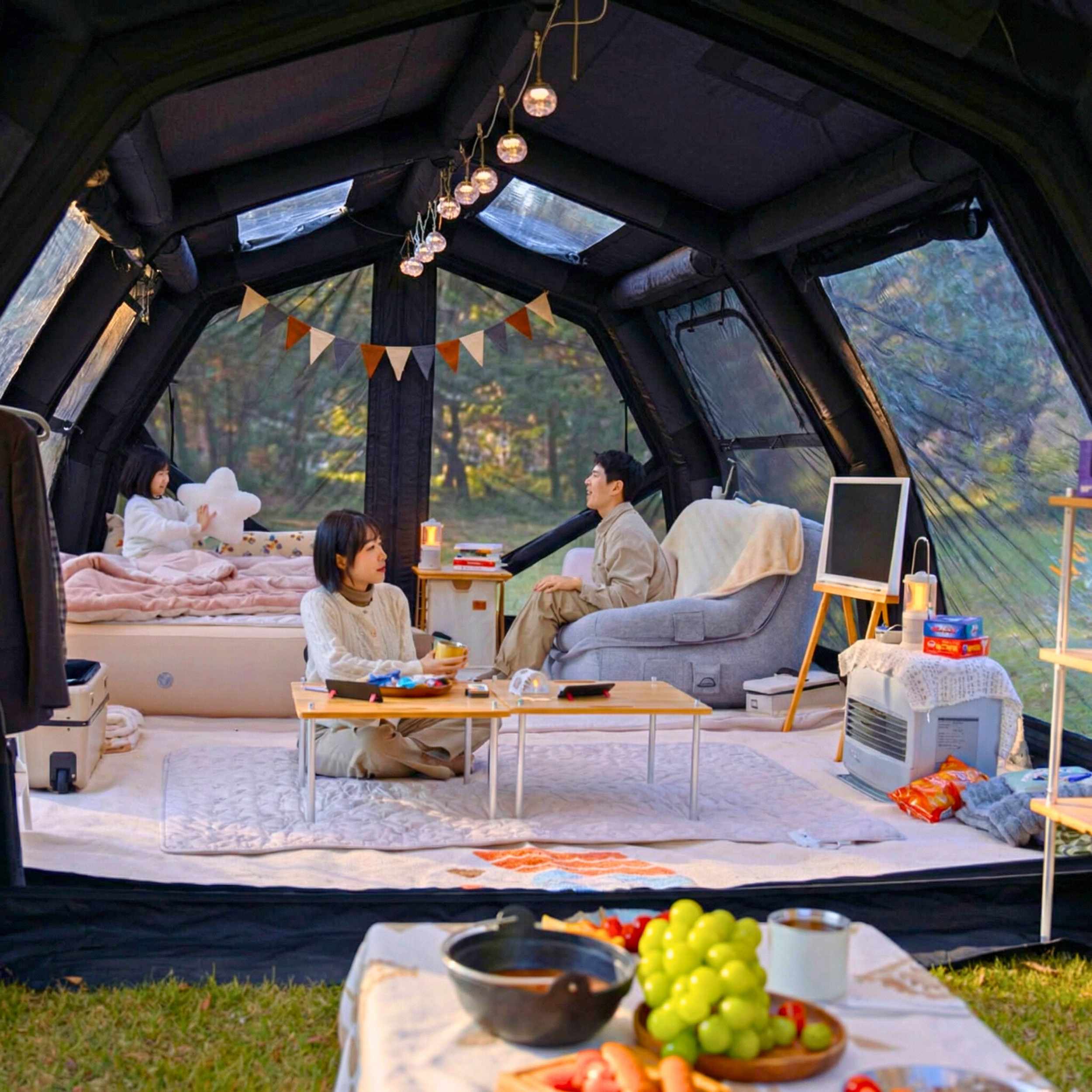 アポフィライト：ドーム型 2 Coody Familia AirTent 17.2 PRO Black (2-10 Person)+Electric Pump+