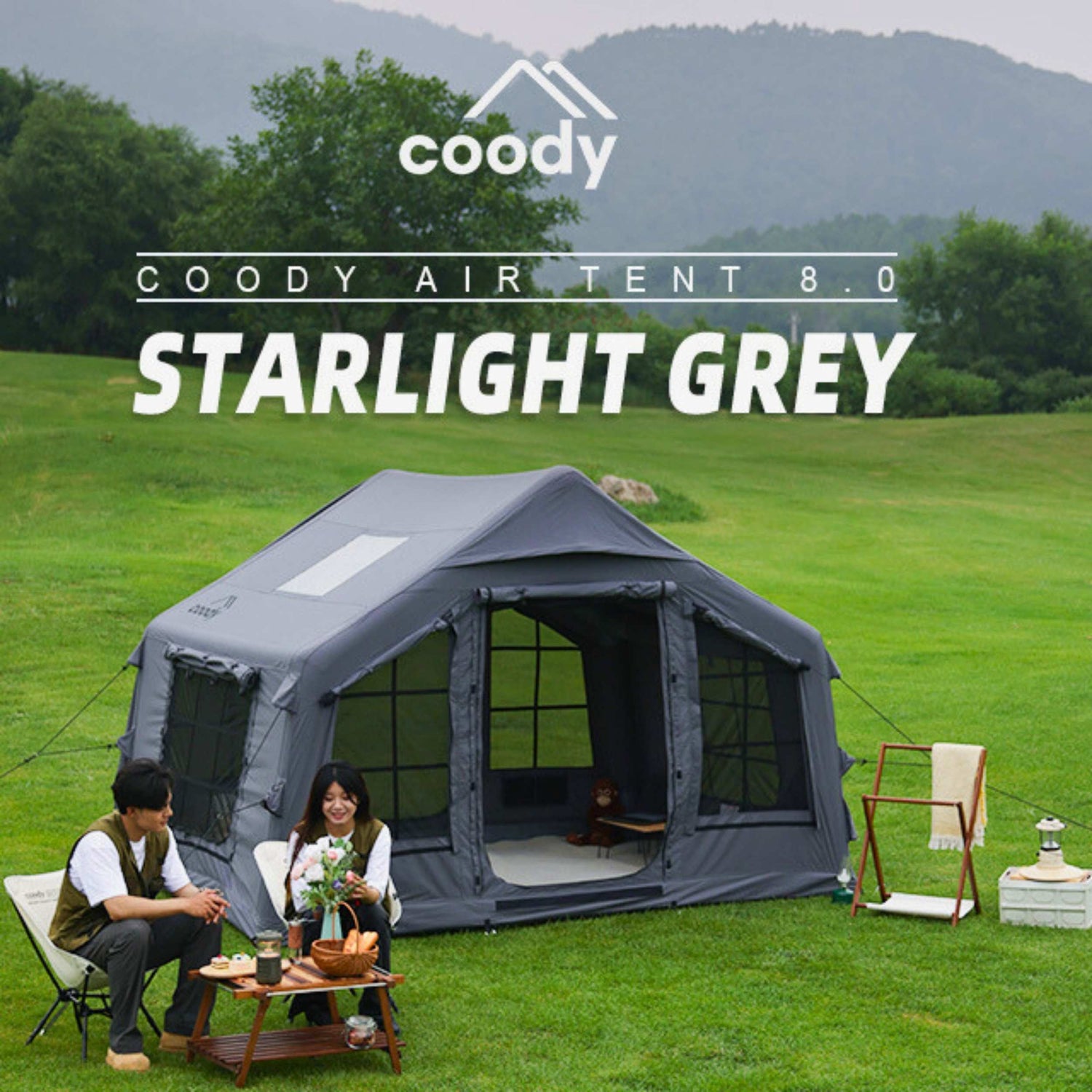 Coody 8.0 Gray - Inflatable Tent House for Camping 1-4 person