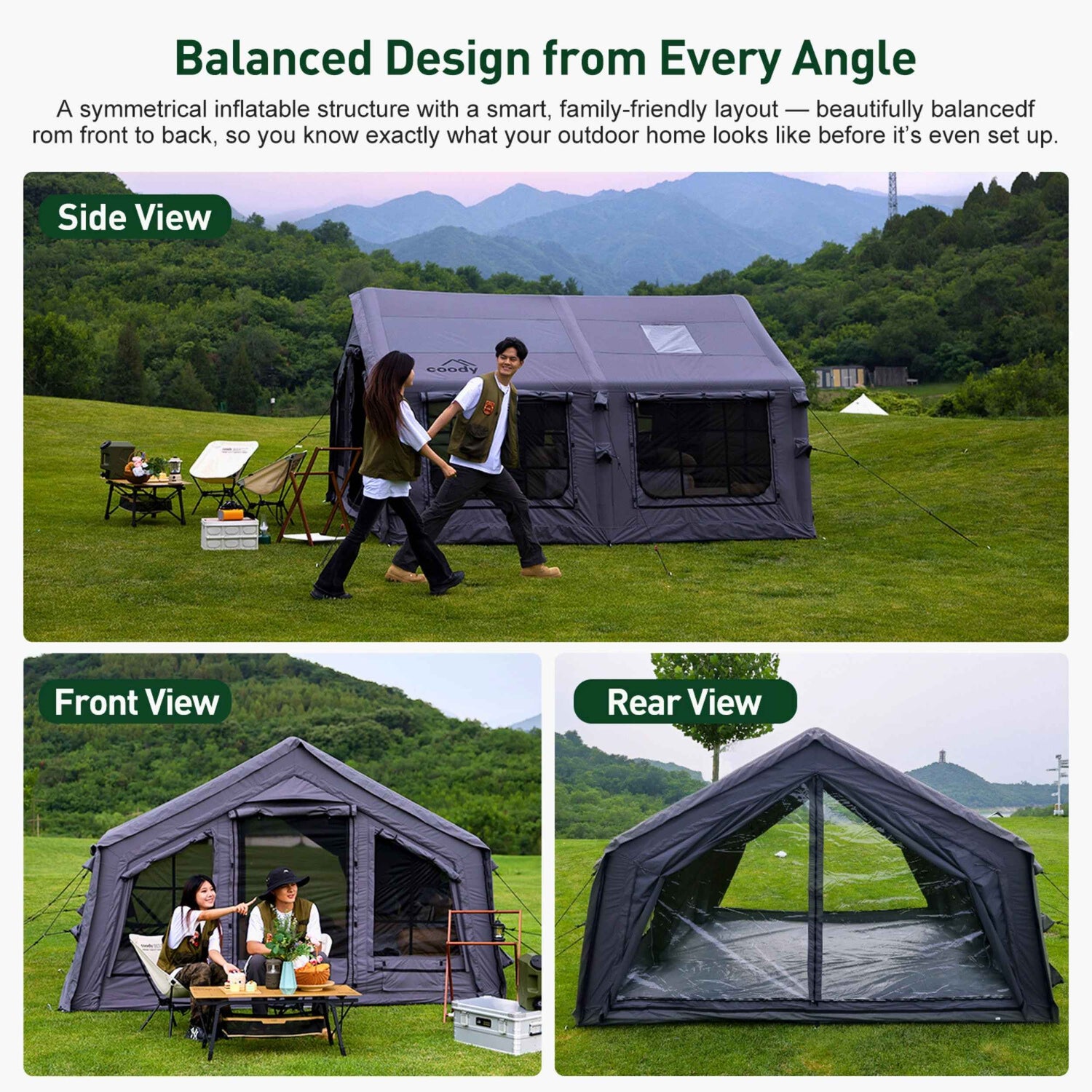 Coody 13.6 (Koala-5) Tente gonflable grise pour le camping (2-8 personnes)