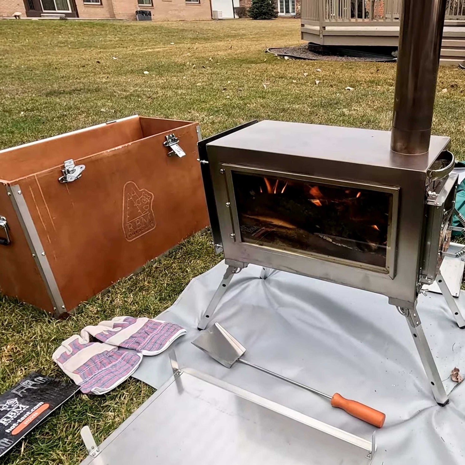 RBM Caminus M tent stove installed inside winter tent