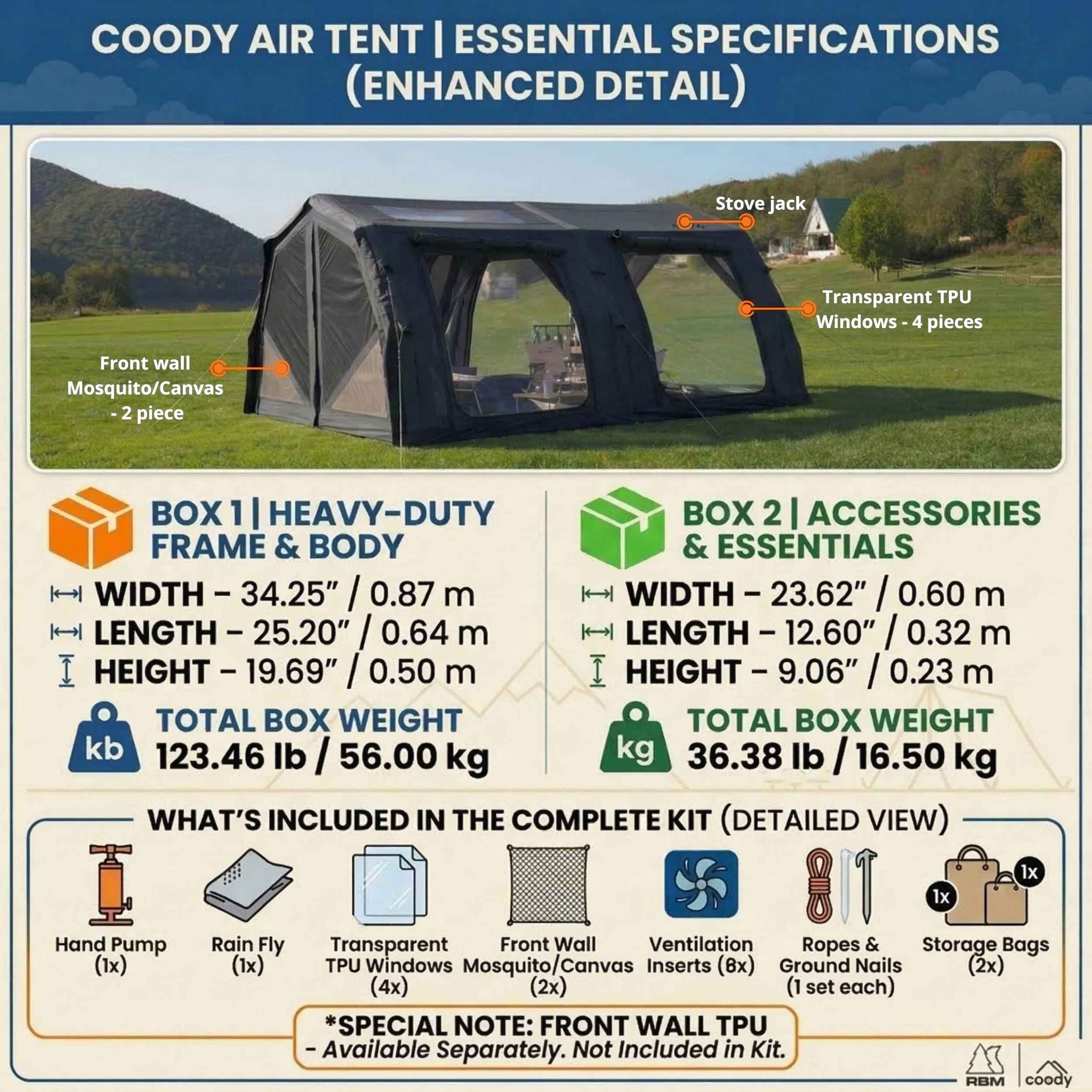 Coody Familia AirTent 17.2 Pro Black - Inflatable Tent for Camping