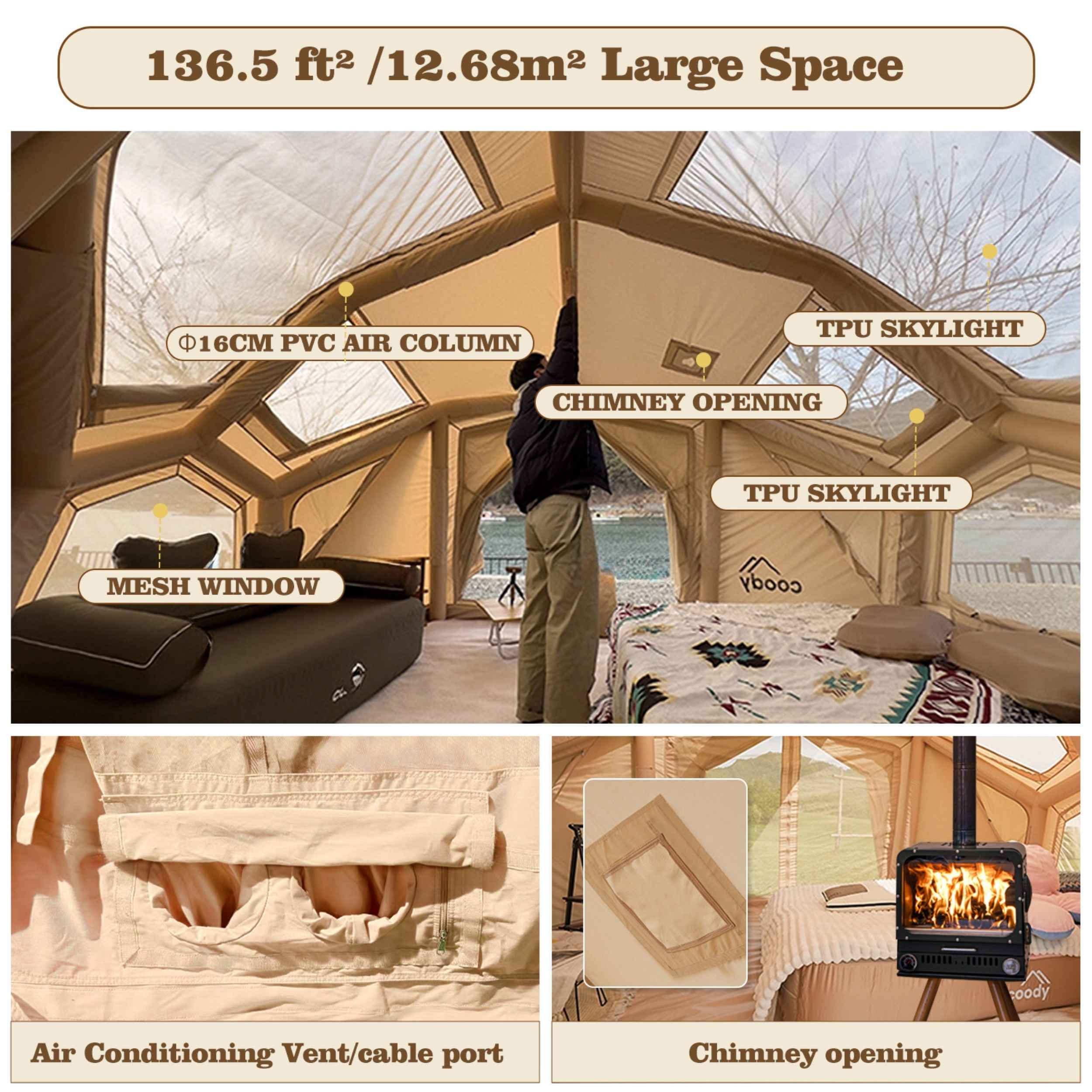 Bestona Beige Inflatable Tent | 2–4 Person Air Tent – RBM Outdoors