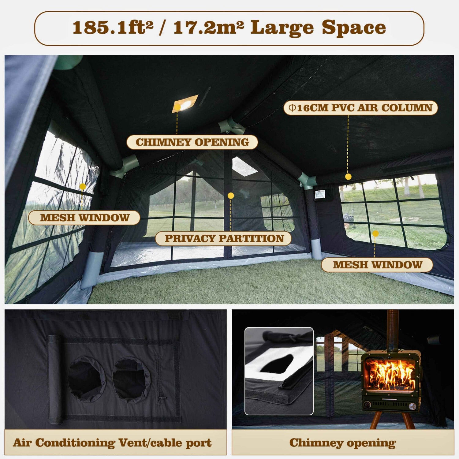 Estufa de leña Coody 17.2 Black (2-10 personas) + RBM Caminus M