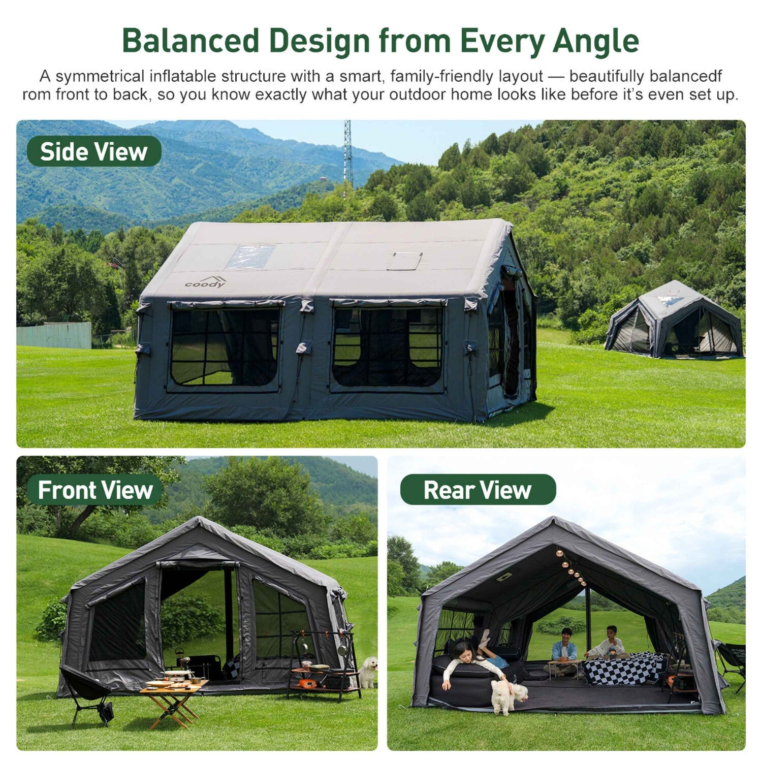 Tienda de campaña inflable Coody 17.2 (Koala-7) gris para acampar (2-10 personas)