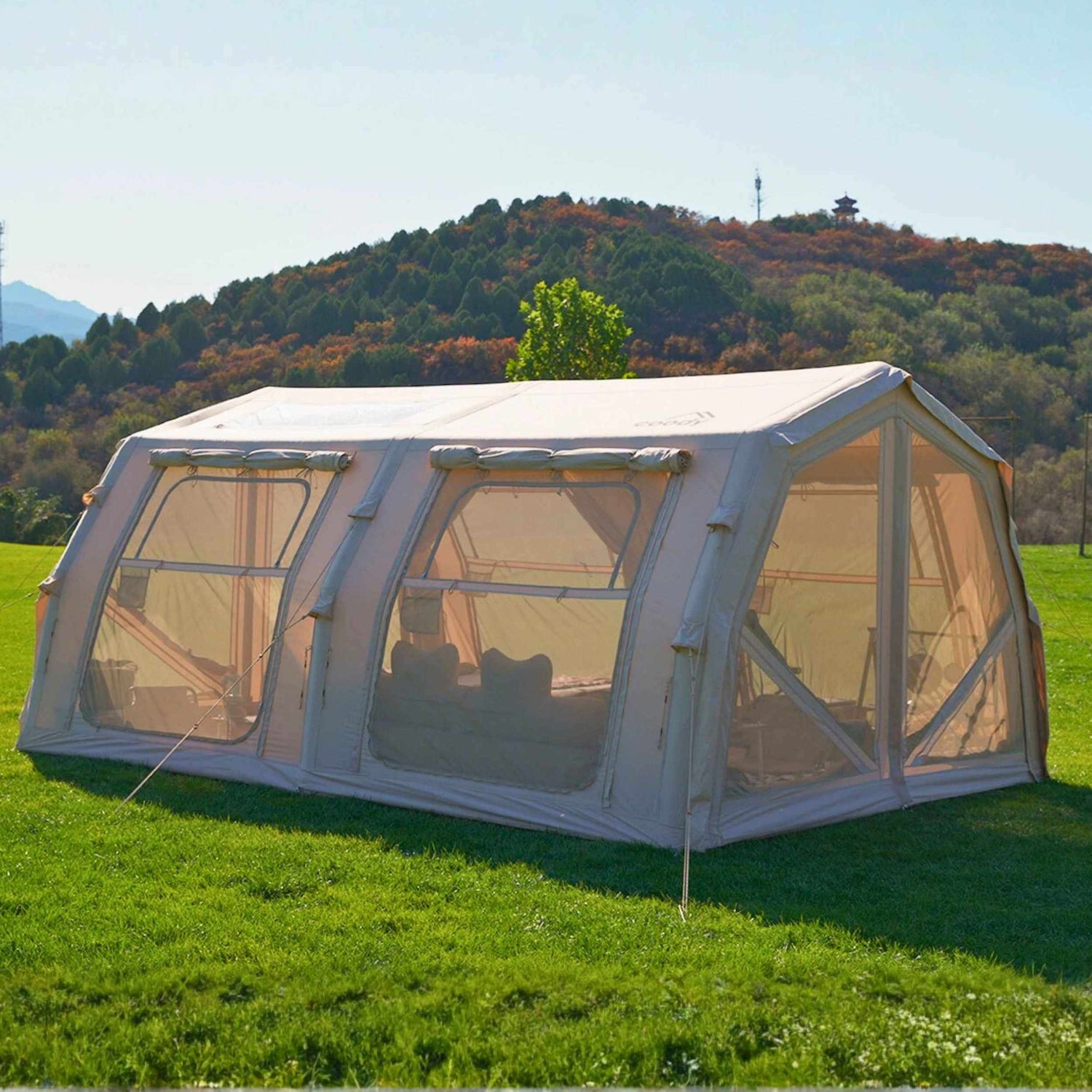 Coody Familia AirTent 17.2 Pro Beige- Inflatable Tent for Camping (2-10 Person)