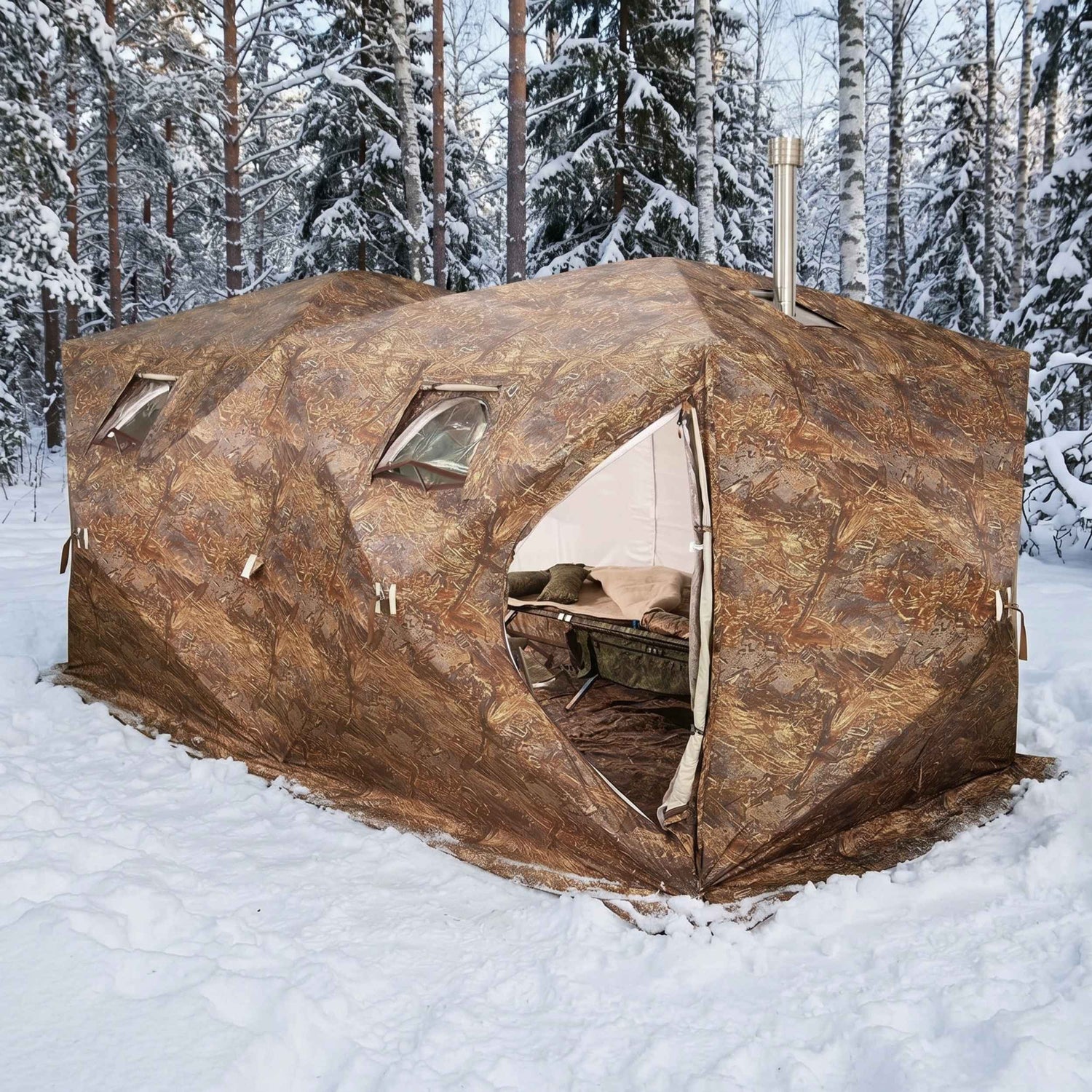 RBM Outdoors Cuboid 4.40 - All-Season Double-Layer Hot Tent with Stove Jack for 2-6 People
