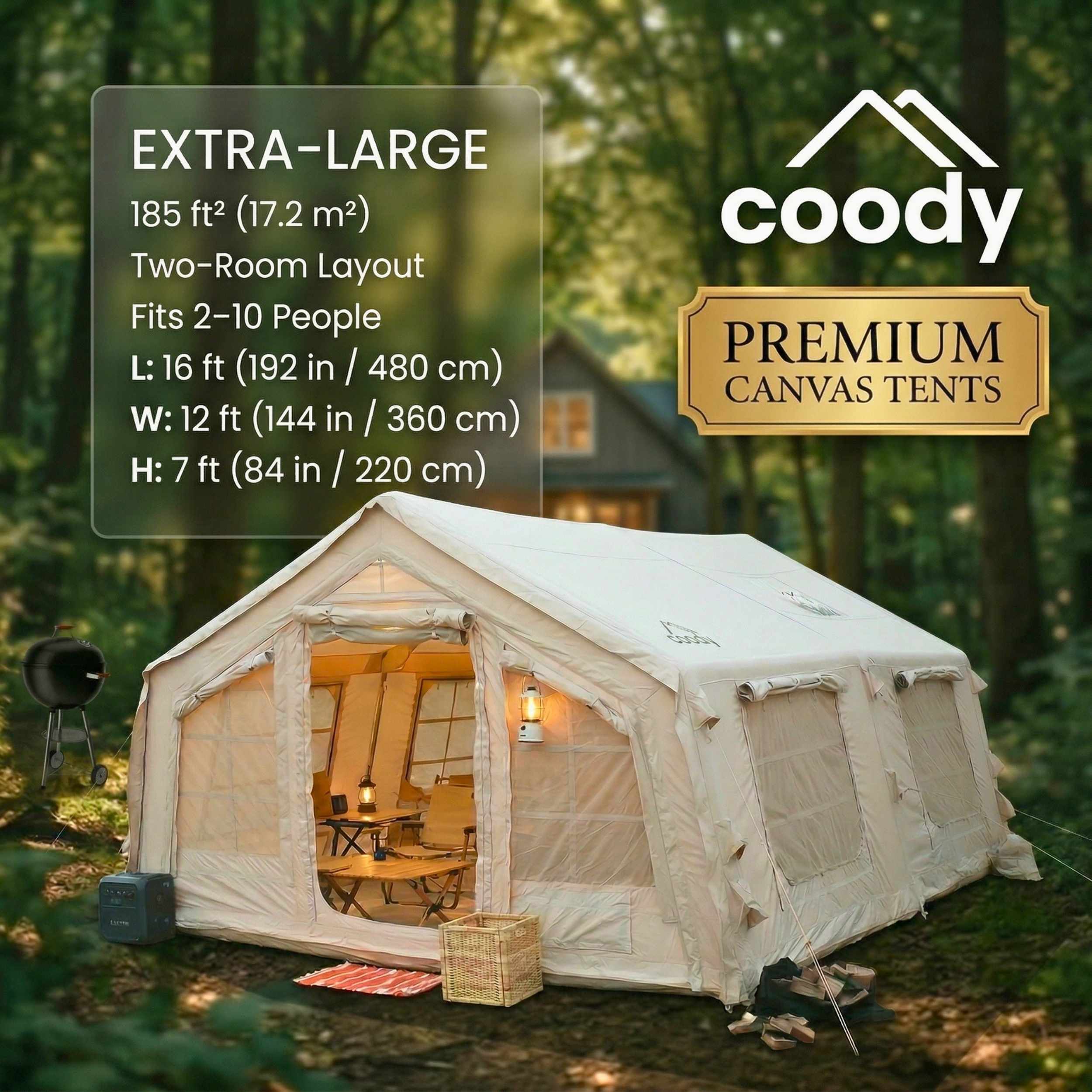 Coody 17.2 (Koala-7) - 10 Person Inflatable Tent with Stove Jack