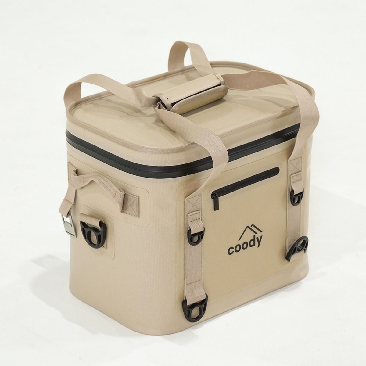Coody Soft Cooler Bag 20L Beige – Holds Up to 30 Cans, 20mm High-Density NBR Insulation, AIR-TIGHT Zipper