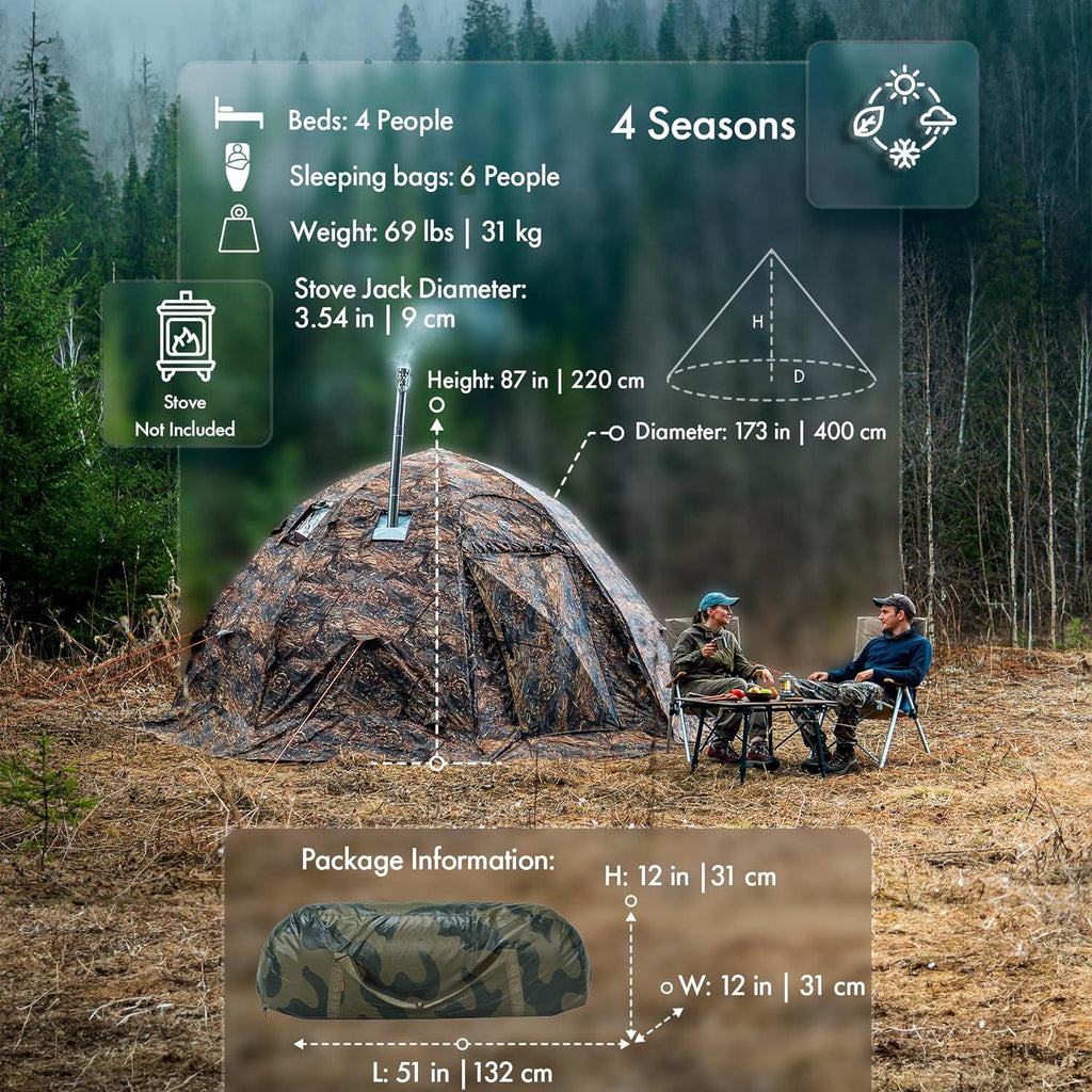RBM All-Seasons tent  UP-5 for 2-6 person + Wood Stove Caminus M