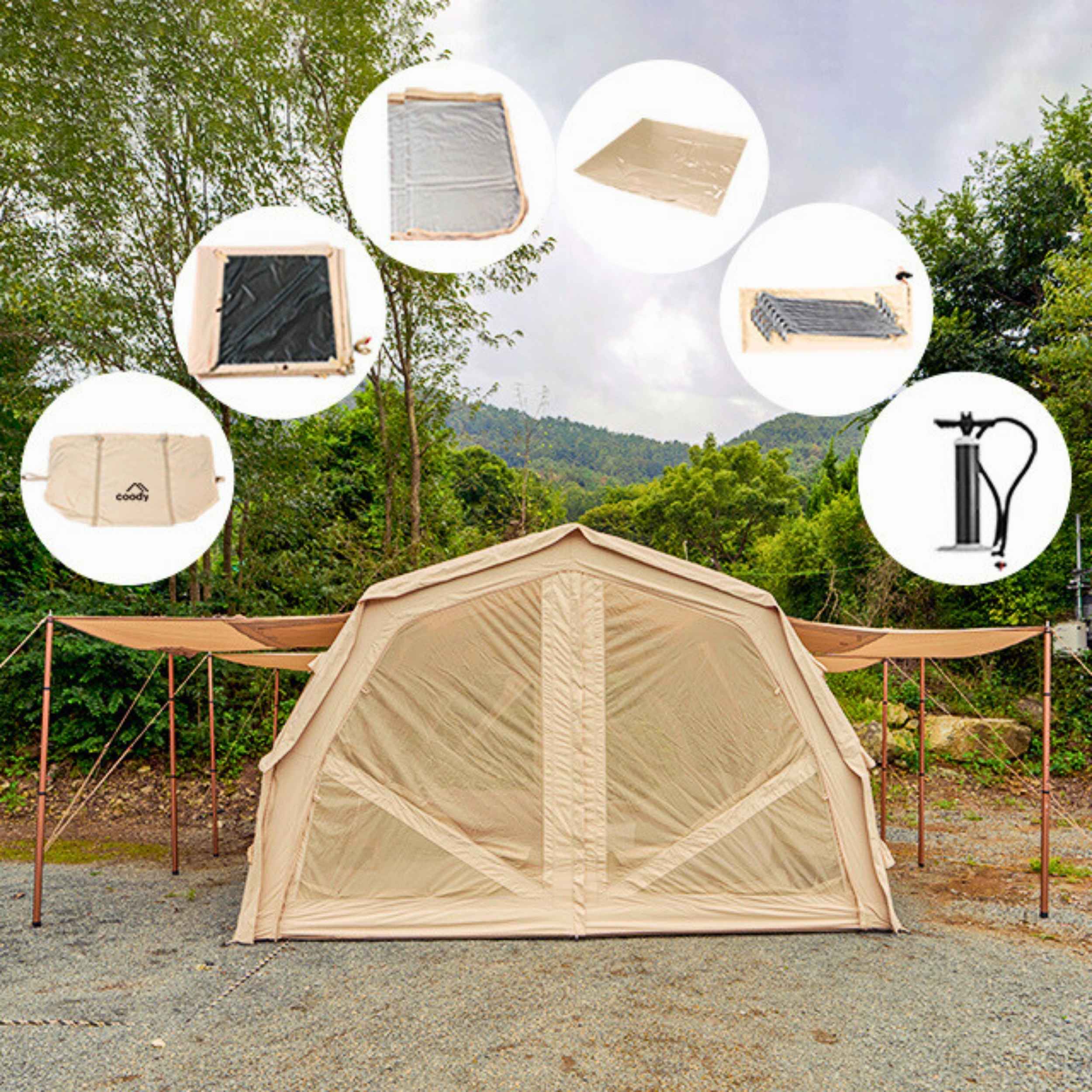 Coody Familia AirTent 17.2 Pro Beige- Inflatable Tent for Camping