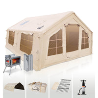 Coody 17.2 | RBM Outdoors (Koala 7) Beige + Stove Caminus M - Inflatable Tents for Camping with Stove