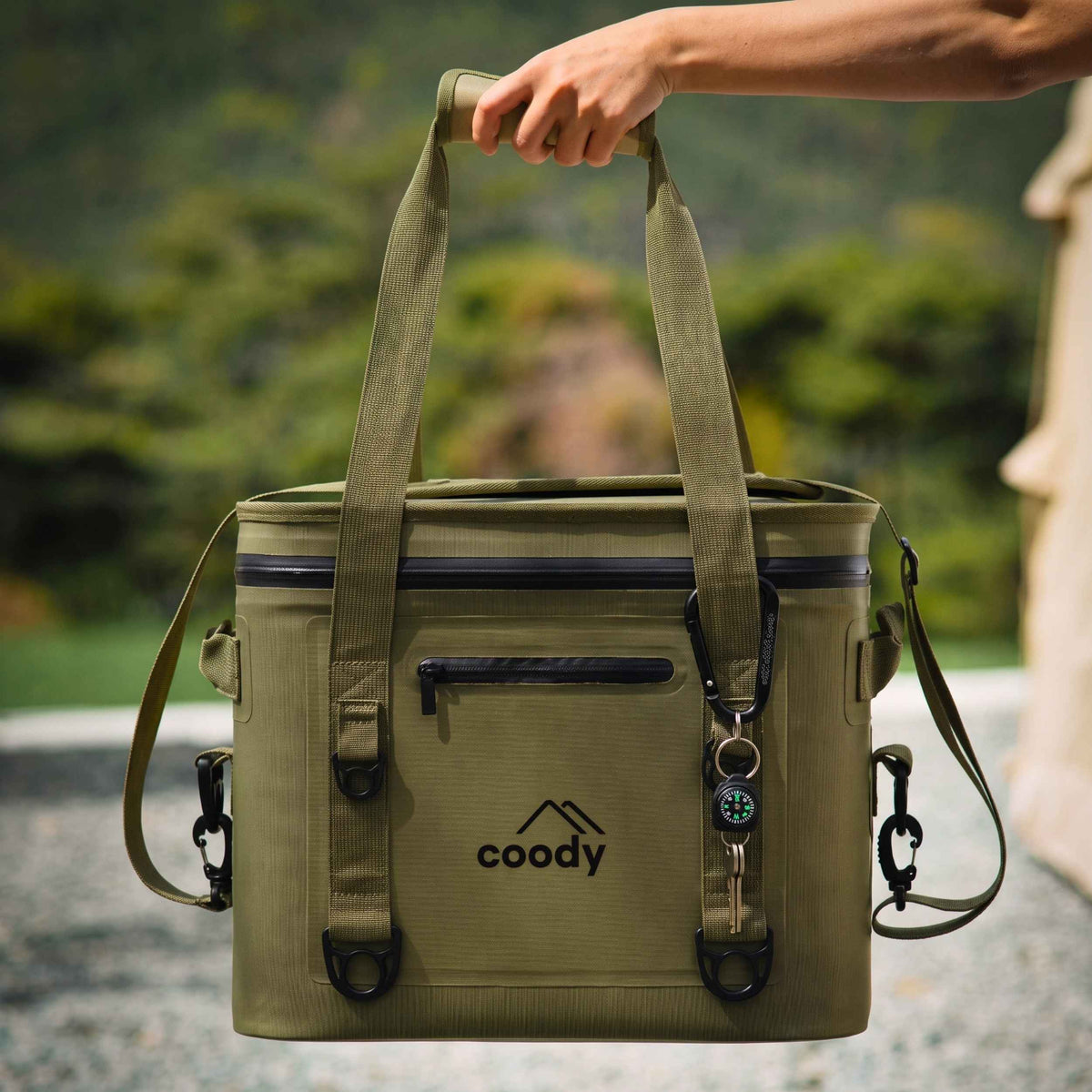 Coody Soft Cooler Bag 20L Khaki – Holds Up to 30 Cans, 20mm High-Density NBR Insulation, AIR-TIGHT Zipper