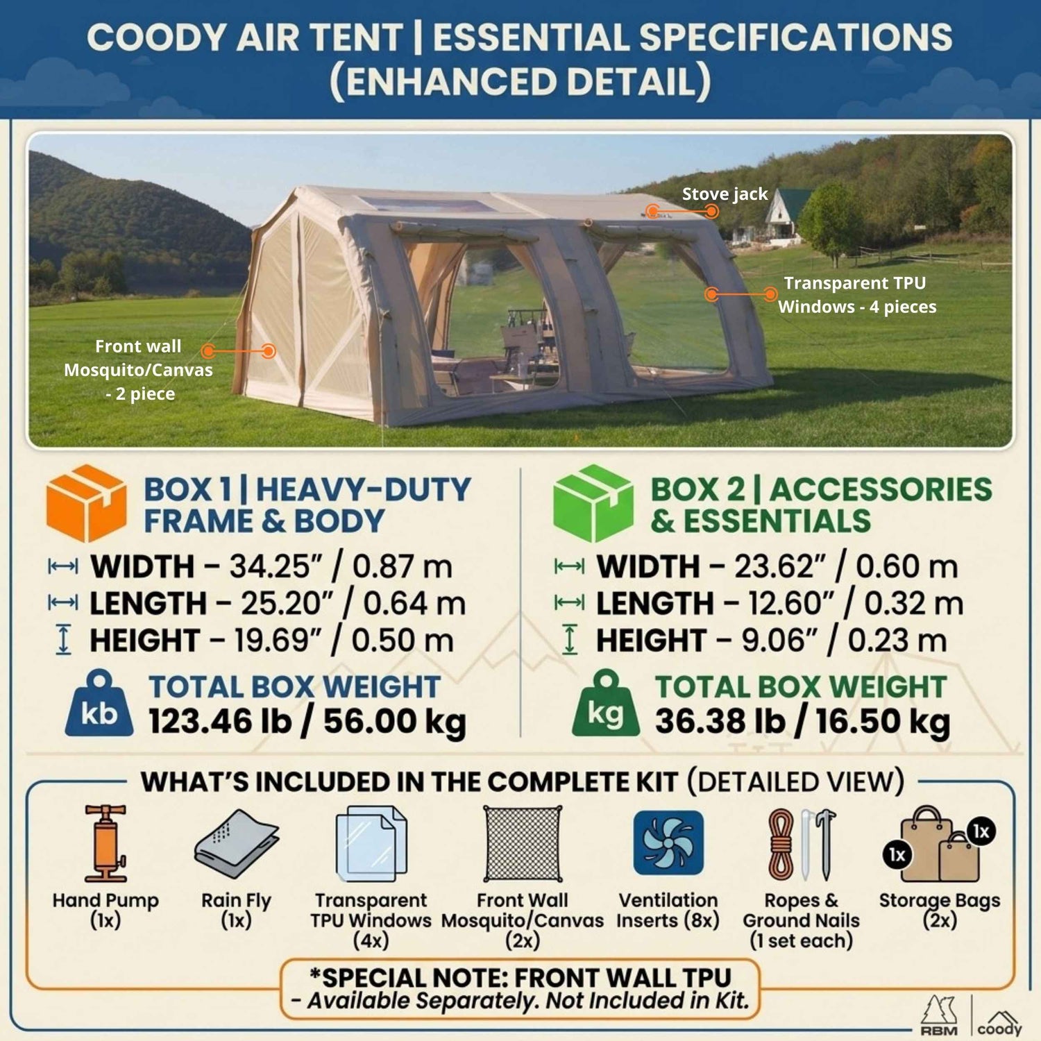 Coody Familia AirTent 17.2 Pro Beige- Inflatable Tent for Camping (2-10 Person)
