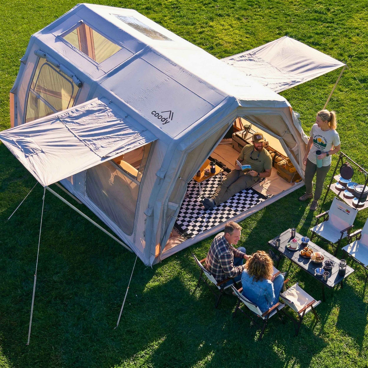 Coody Familia AirTent 17.2 PRO Beige (2-10 Person)+Electric Pump+TPU Door Beige+Ground Sheet