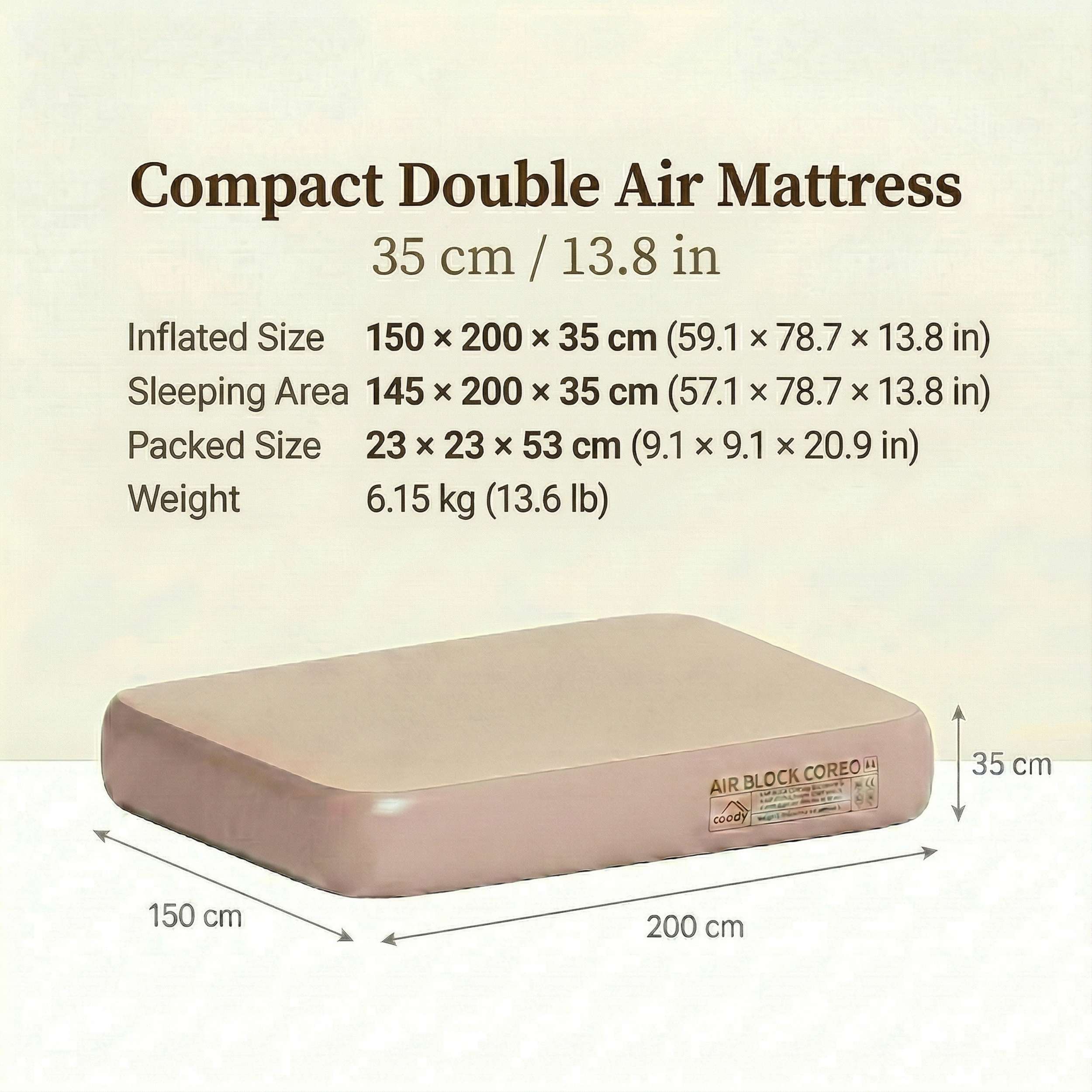 Coody Coreo Air Mattress Queen (150 × 200 × 35 cm) – Structured