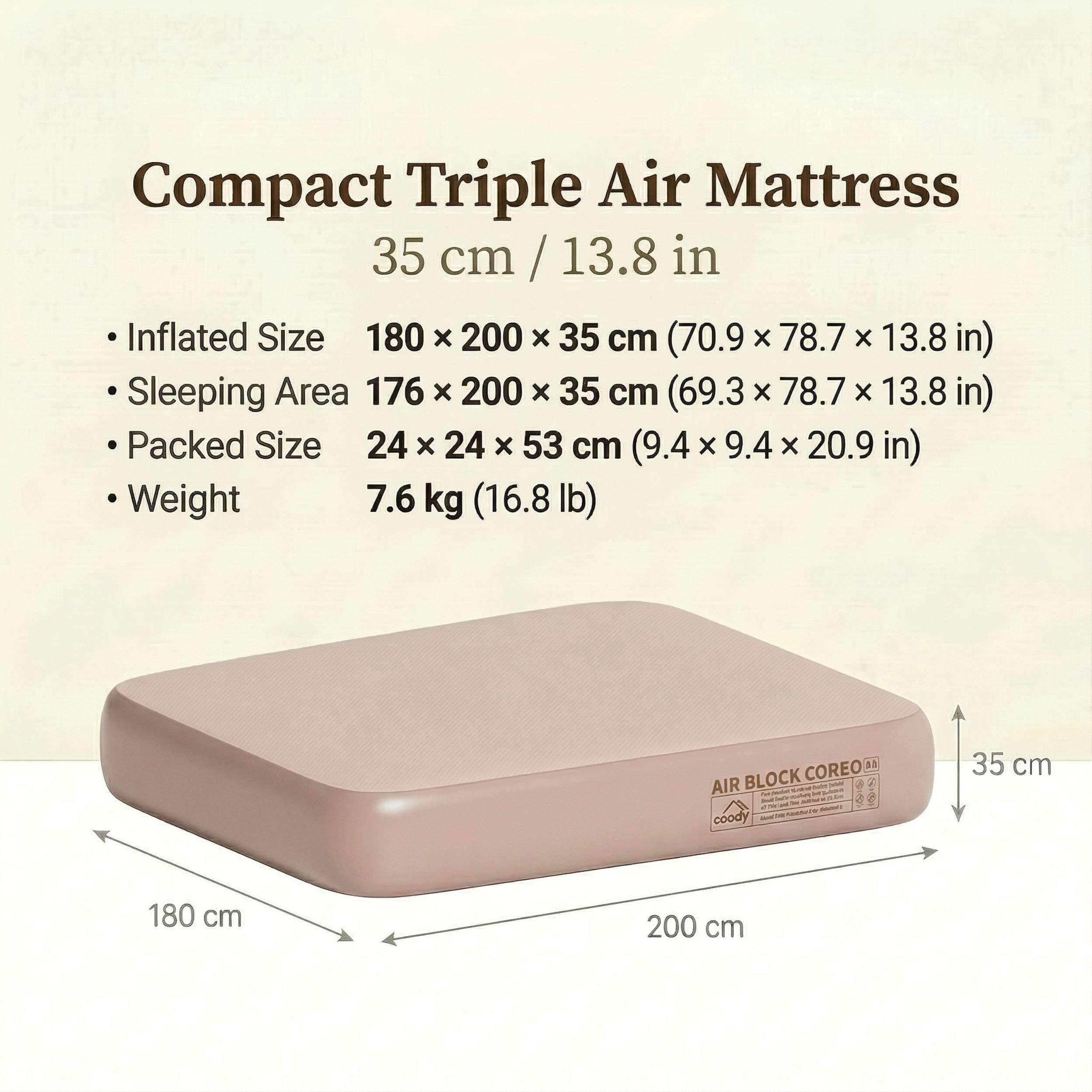 Coody Coreo Air Mattress King (180 × 200 × 35 cm) – Structured Air