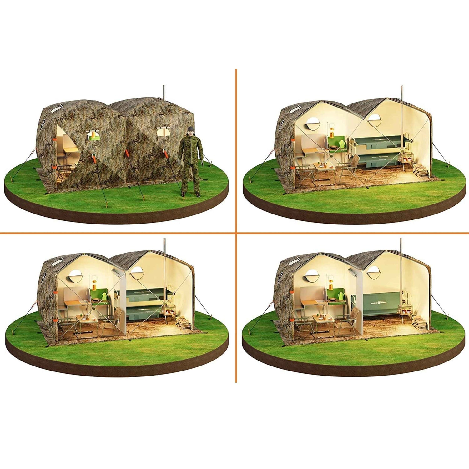 Tente chauffée double paroi RBM Outdoors Hexagon - Toutes saisons, pour 2 à 9 personnes