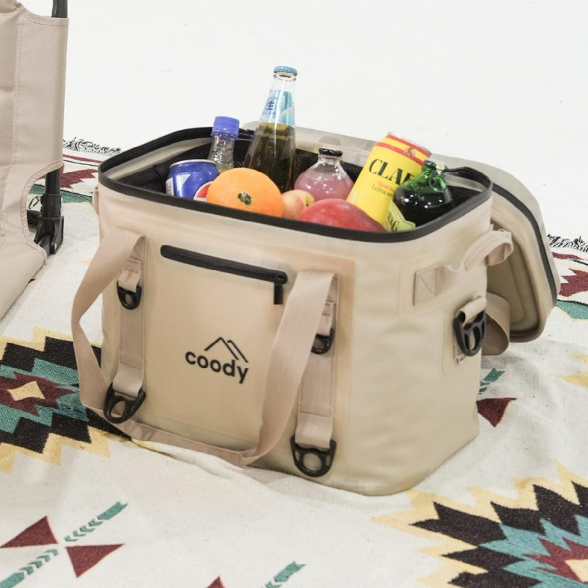 Coody Soft Cooler Bag 20L Beige – Holds Up to 30 Cans, 20mm High-Density NBR Insulation, AIR-TIGHT Zipper