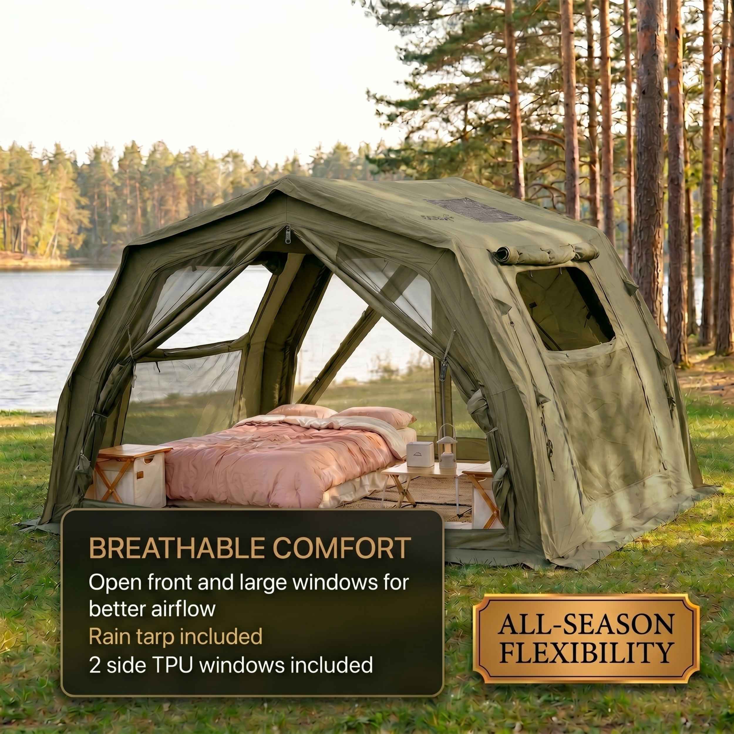 Coody 10.0 PRO Forest Green Premium Inflatable Canvas Tent for 2–4