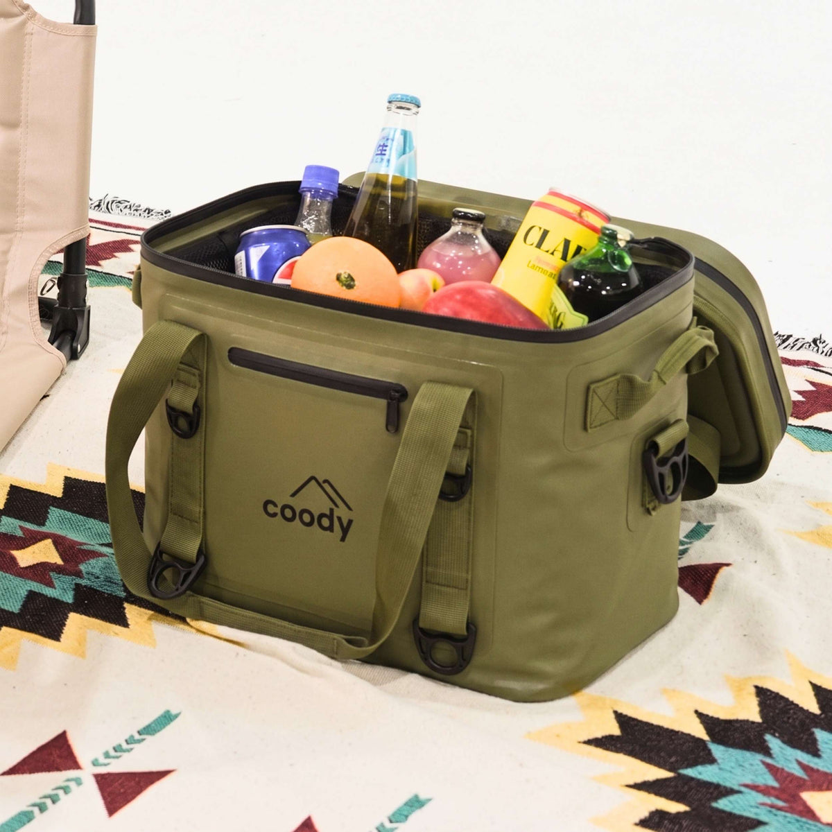 Coody Soft Cooler Bag 20L Khaki – Holds Up to 30 Cans, 20mm High-Density NBR Insulation, AIR-TIGHT Zipper