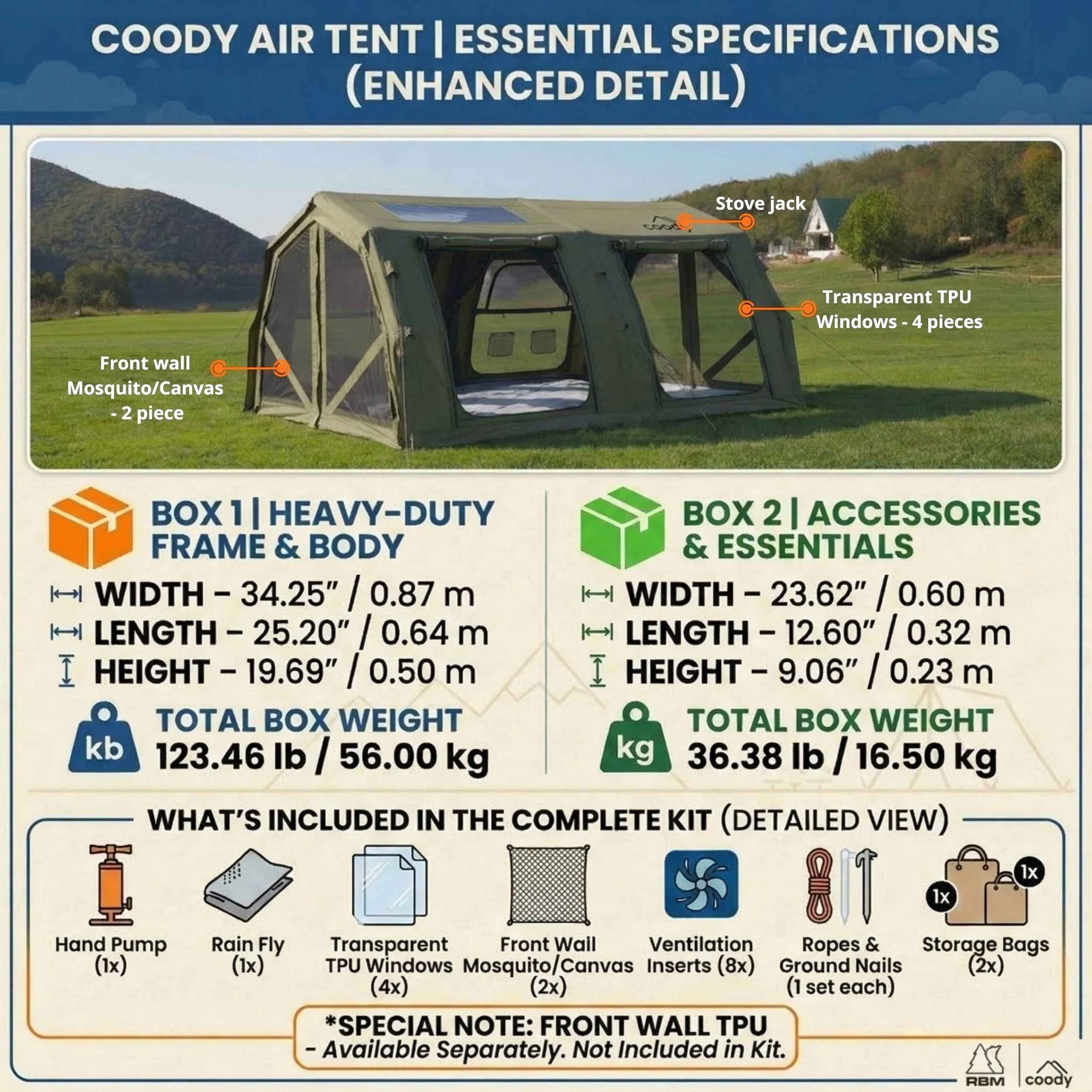 Coody Familia AirTent 17.2 Pro Forest Green- Inflatable Tent for