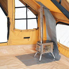 Breathable canvas air tent with mesh ventilation and roof window