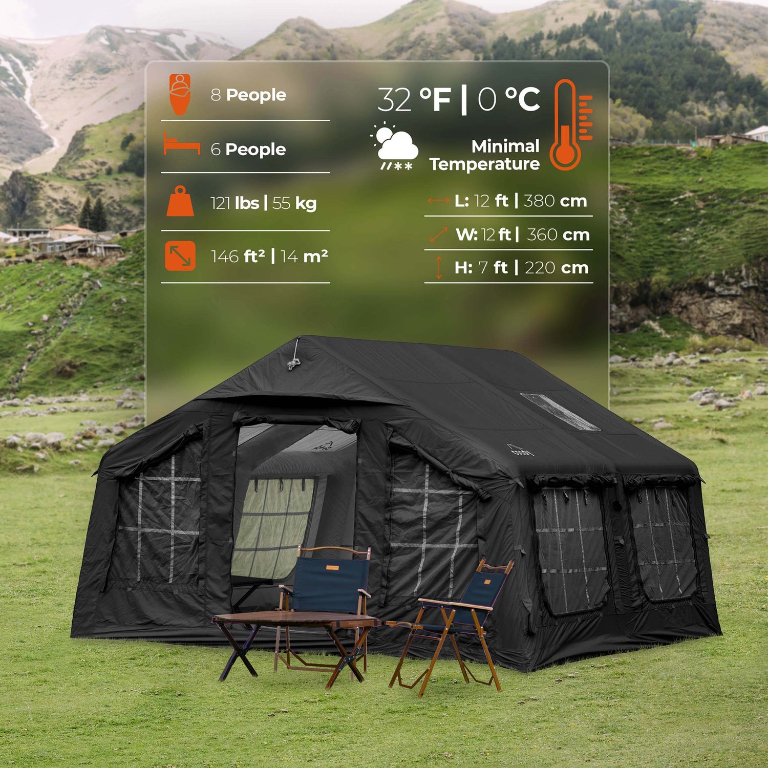 Coody 13.6 (Koala-5) Black Inflatable Tent House for Camping (2-8 person)
