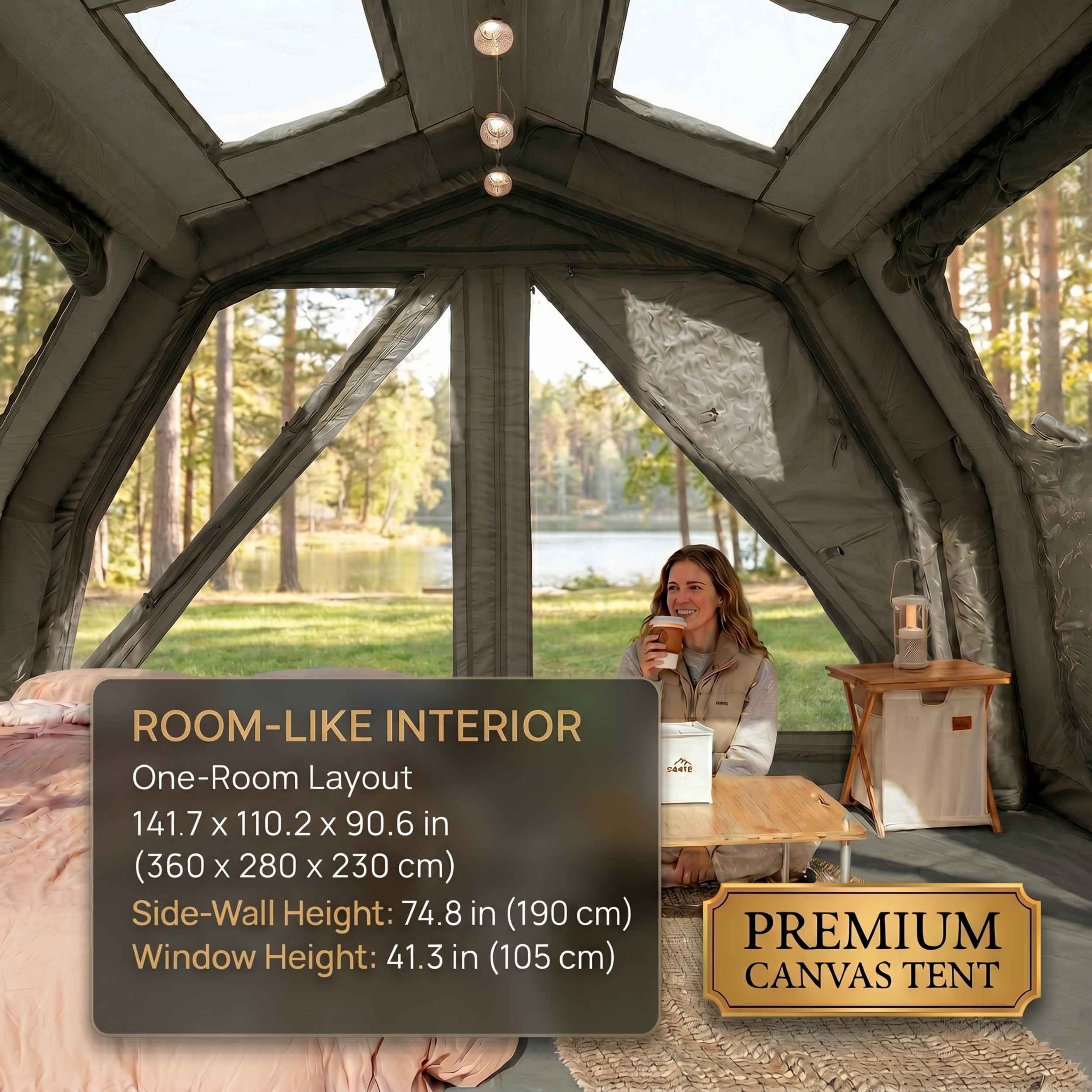 Coody 10.0 PRO Forest Green - Premium Inflatable Canvas Tent for 2