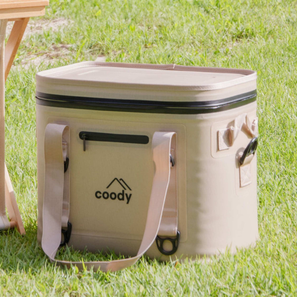 Coody Soft Cooler Bag 20L Beige – Holds Up to 30 Cans, 20mm High-Density NBR Insulation, AIR-TIGHT Zipper