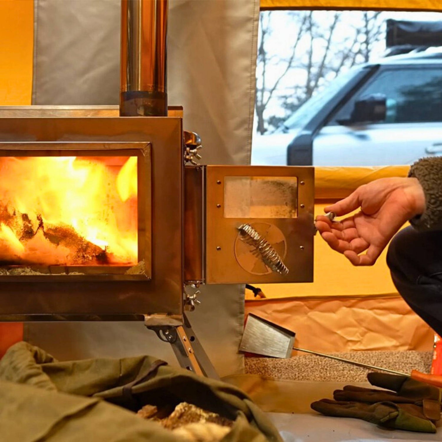 RBM Caminus M camping heater with spark arrestor system