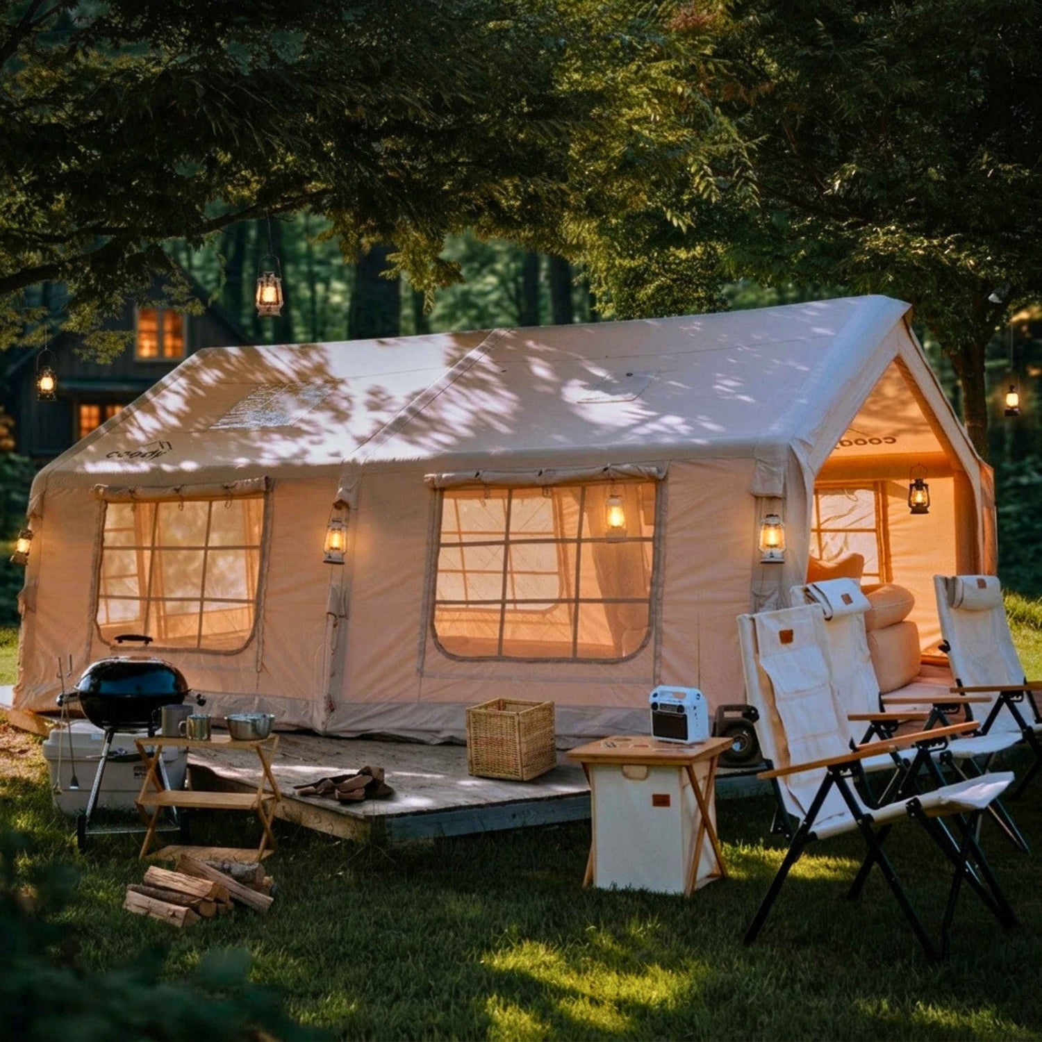 Coody 17.2 (Koala-7) Beige Large Inflatable Tent for Camping (2-10 person)